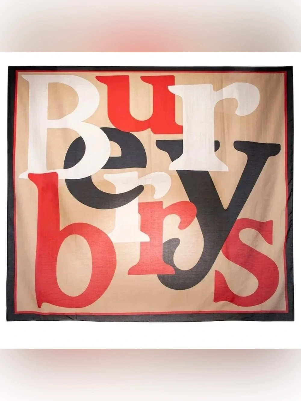 NEW BURBERRY ARCHIVE BEIGE TEXT PRINT LOGO OVERSIZED COTTON SILK SQUARE SCARF